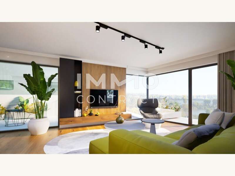 Innenvisualisierung 01 Wohnzimmer mit Aussicht - Doppelhaushälfte Höflein an der Donau - Bild 1